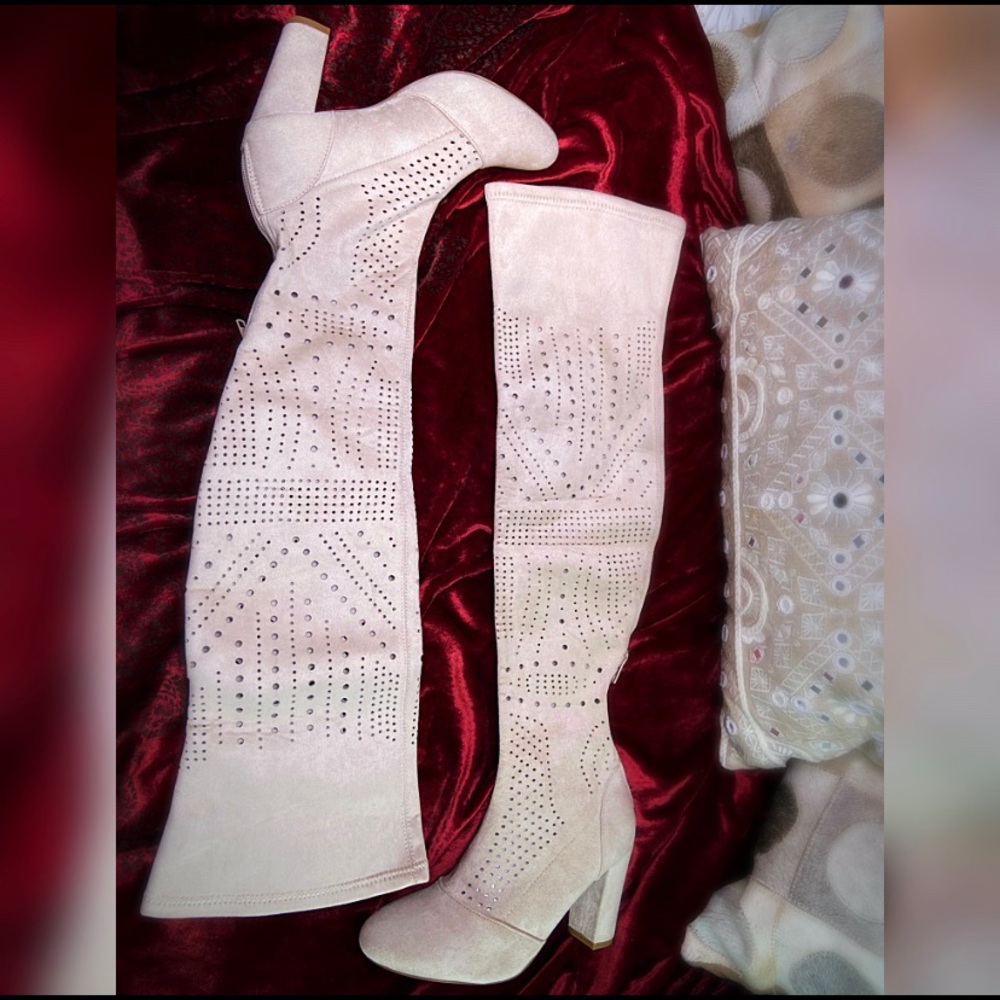 Suede eyelet over the knee boots